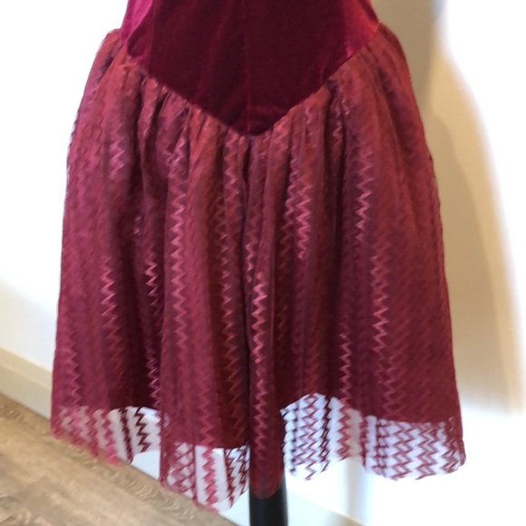 Cider party prom dress velvet and lace burgundy red size  XL strapless - Picture 3 of 11